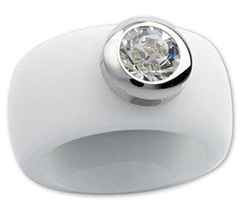LuxXL Keramikring weiß matt mit Kristall Stein (CR100WM), Ringgrösse:54 von ECHT