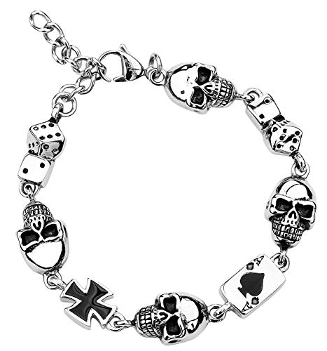 etNox hard and heavy Gambling Skull Männer Armband silberfarben von etNox