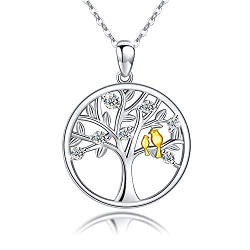 TANGPOET Lebensbaum Kette 925 Sterling Silber Vogel und Baum des Lebens Anhänger Halskette Valentinstag Schmuck Geschenke für Damen Mädchen Frauen von TANGPOET