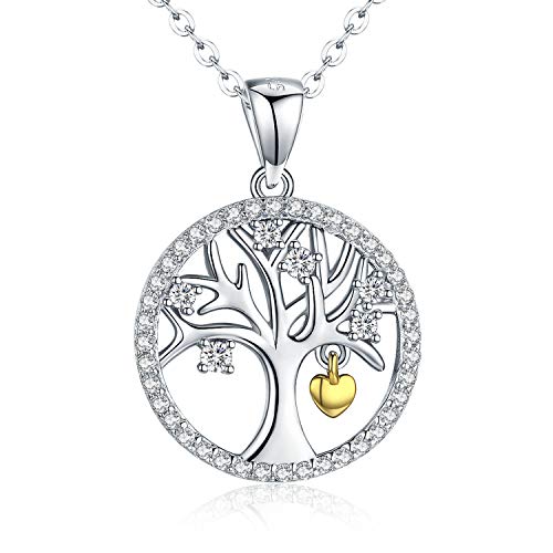 TANGPOET Lebensbaum Kette 925 Sterling Silber Herz Baum des Lebens Anhänger Halskette Valentinstag Schmuck Geschenke für Damen Mädchen Frauen von TANGPOET