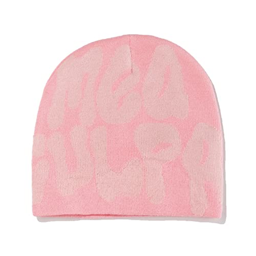 ECLUSE Y2k Damen Jacquard Strickmütze MEA Culpas Beanie Mode Vielseitige Wollmütze Herbst und Winter Anti-Kälte Warm Strickmütze, rose, One size von ECLUSE