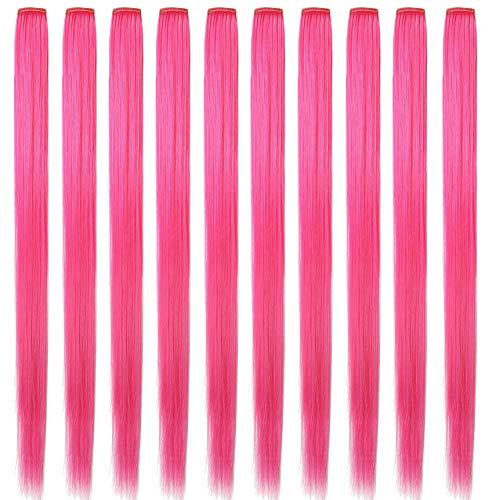 LSKJMO 10PCS 20 inch Colorful Party Highlights Clip in Pink Hair Extensions Multicolor Straight Synthetic Hairpieces for Women Kids Girls (Pink) von LSKJMO