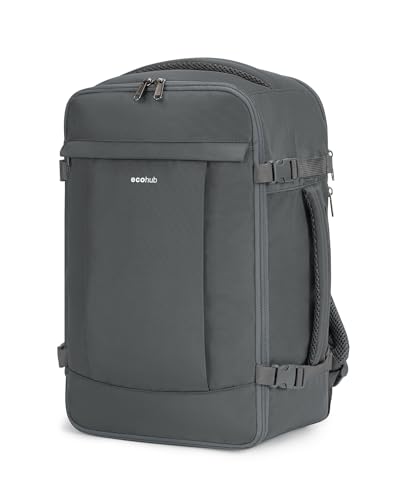 ECOHUB 20L für Ryanair Handgepäck 40x20x25, Diebstahlsicher Handgepäck Rucksack, 3D Laptop Rucksack Wasserdicht, Recycelt ReiserucksackHandgepäck Flugzeug für Damen Herren, Patent Anhängig(Grau) von ECOHUB