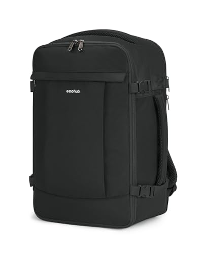 ECOHUB 20L für Ryanair Handgepäck 40x20x25, Diebstahlsicher Handgepäck Rucksack, 3D Laptop Rucksack Wasserdicht, Recycelt ReiserucksackHandgepäck Flugzeug für Damen Herren, Patent Anhängig(Schwarz) von ECOHUB