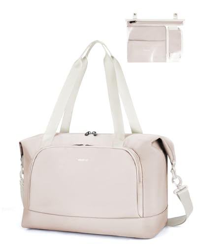 ECOHUB 30L Faltbare Reisetasche Handgepäck, Untersitz Handgepäck Tasche für Flugzeug, Easyjet handgepäck 45x36x20 Mit Abnehmbar Nass-Tasche, Recyceltes PET Weekender Damen, Patent Anhängig(Beige) von ECOHUB