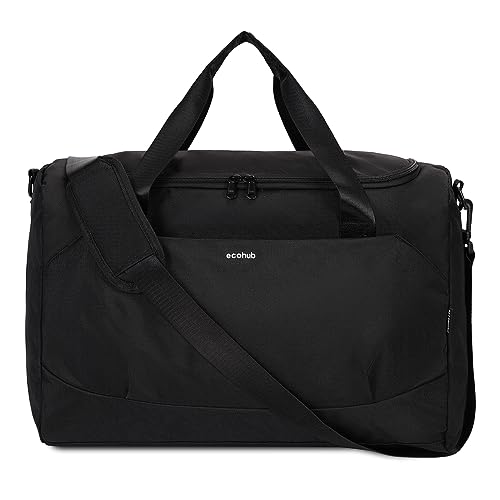 ECOHUB 30L Reisetasche Groß, für Easyjet Handgepäck 45x36x20, Faltbare Sporttasche Damen Herren, Wasserabweisend Schwimmtasche, Handgepäck Tasche für Flugzeug Weekender Saunatasche(Schwarz) von ECOHUB