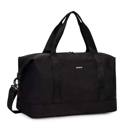 ECOHUB 30L Reisetasche Handgepäck Groß, für Easyjet Handgepäck 45x36x20, Faltbare HandgepäckTasche für Flugzeug, Sporttasche mit Abnehmbar Nass-Tasche, Weekender Damen Herren(Schwarz) von ECOHUB