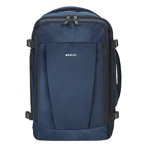 ECOHUB 30L Rucksack Handgepäck Flugzeug, Easyjet Handgepäck 45x36x20 Rucksack, Wasserdichter Recyceltes PET Reiserucksack, Groß Reisetasche Herren, Patent anhängig(Blau) von ECOHUB