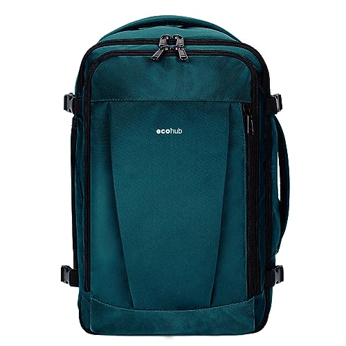 ECOHUB 30L Rucksack Handgepäck Flugzeug, Easyjet Handgepäck 45x36x20 Rucksack, Wasserdichter Recyceltes PET Reiserucksack, Groß Reisetasche Herren, Patent anhängig(Blau Grün) von ECOHUB