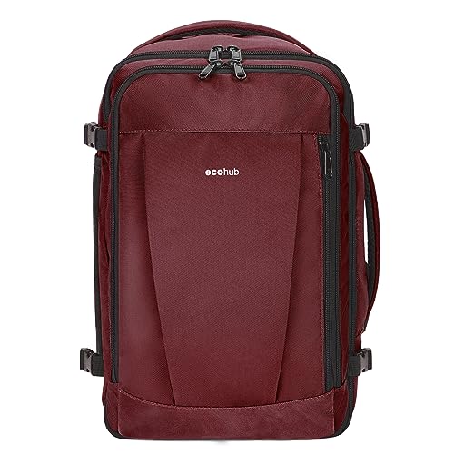 ECOHUB 30L Rucksack Handgepäck Flugzeug, Easyjet Handgepäck 45x36x20 Rucksack, Wasserdichter Recyceltes PET Reiserucksack, Groß Reisetasche Herren, Patent anhängig(Rot) von ECOHUB