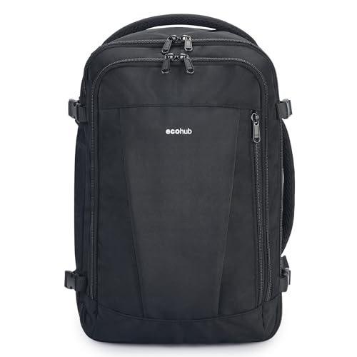 ECOHUB 30L Rucksack Handgepäck Flugzeug, Easyjet Handgepäck 45x36x20 Rucksack, Wasserdichter Recyceltes PET Reiserucksack, Groß Reisetasche Herren, Patent anhängig(Schwarz) von ECOHUB