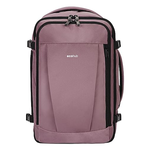 ECOHUB 30L Rucksack Handgepäck Flugzeug, Easyjet Handgepäck 45x36x20 Rucksack, Wasserdichter Recyceltes PET Reiserucksack, Groß Reisetasche Rucksäcke Damen, Patent anhängig(Rosa) von ECOHUB