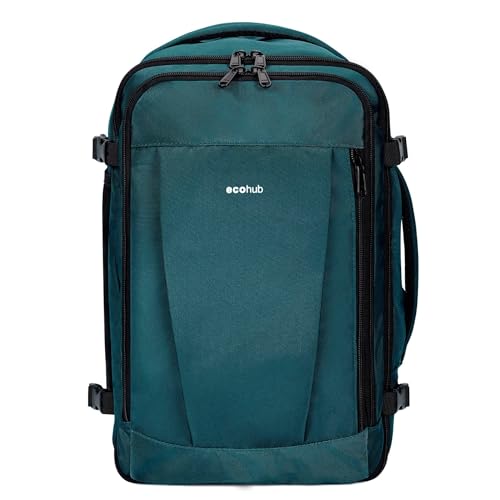 ECOHUB Rucksack 40x20x25 Ryanair Handgepäck 13 Taschen Reiserucksack Flugzeug Carry-ons Wasserdichter Rucksack Damen Klein PET-Recycelte Umweltfreundliche 20L,Patentiert(Blau Grün) von ECOHUB