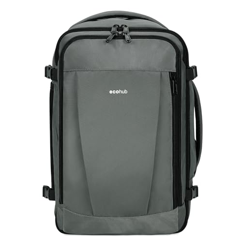 ECOHUB Rucksack 40x20x25 Ryanair Handgepäck 13 Taschen Reiserucksack Flugzeug Carry-ons Wasserdichter Rucksack Damen Klein PET-Recycelte Umweltfreundliche 20L,Patentiert(Hellgrau) von ECOHUB