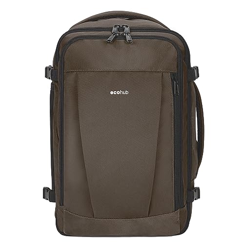 ECOHUB Rucksack 40x20x25 Ryanair Handgepäck 13 Taschen Reiserucksack Flugzeug Carry-ons Wasserdichter Rucksack Damen Klein PET-Recycelte Umweltfreundliche 20L,Patentiert(Braun) von ECOHUB