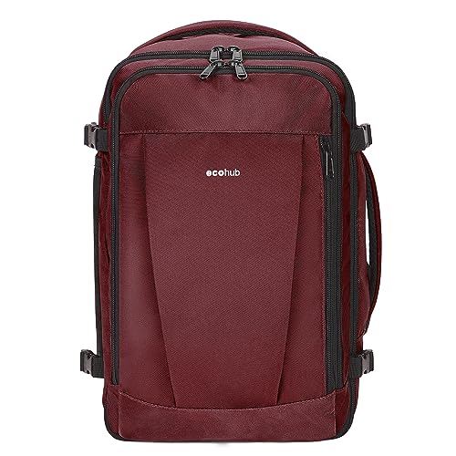 ECOHUB Rucksack 40x20x25 Ryanair Handgepäck 13 Taschen Reiserucksack Flugzeug Carry-ons Wasserdichter Rucksack Damen Klein PET-Recycelte Umweltfreundliche 20L,Patentiert(Rot) von ECOHUB