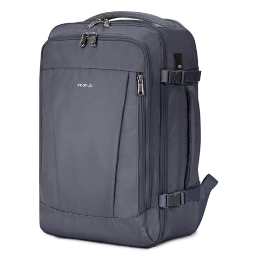 ECOHUB Rucksack 40x20x25 Ryanair Handgepäck 13 Taschen Reiserucksack Flugzeug Carry-ons Wasserdichter Rucksack Damen Klein PET-Recycelte Umweltfreundliche 20L, Patentiert(Dunkelgrau) von ECOHUB