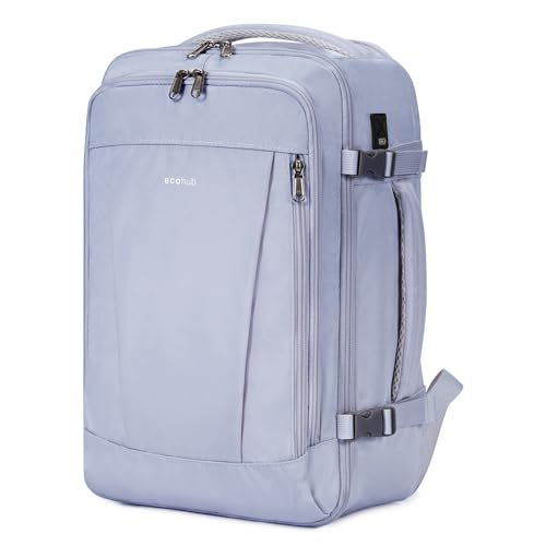 ECOHUB Rucksack 40x20x25 Ryanair Handgepäck 13 Taschen Reiserucksack Flugzeug Carry-ons Wasserdichter Rucksack Damen Klein PET-Recycelte Umweltfreundliche 20L, Patentiert(Hellgrau) von ECOHUB