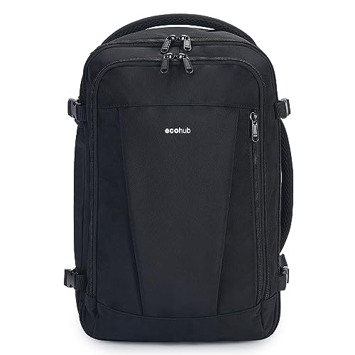 ECOHUB Rucksack 40x20x25 Ryanair Handgepäck 13 Taschen Reiserucksack Flugzeug Carry-ons Wasserdichter Rucksack Damen Klein PET-Recycelte Umweltfreundliche 20L,Patentiert(Schwarz) von ECOHUB
