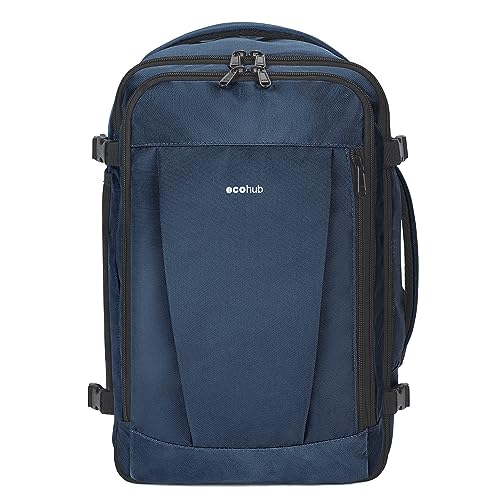 ECOHUB Rucksack 40x20x25 Ryanair Handgepäck 13 Taschen Reiserucksack Flugzeug Carry-ons Wasserdichter Rucksack Damen Klein PET-Recycelte Umweltfreundliche 20L,Patentiert(Blau) von ECOHUB