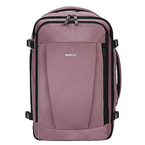 ECOHUB Rucksack 40x20x25 Ryanair Handgepäck 13 Taschen Reiserucksack Flugzeug Carry-ons Wasserdichter Rucksack Damen Klein PET-Recycelte Umweltfreundliche 20L,Patentiert(Rosa) von ECOHUB