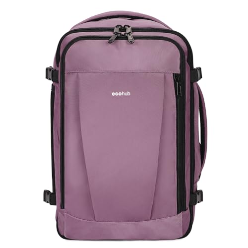 ECOHUB Rucksack 40x20x25 Ryanair Handgepäck 13 Taschen Reiserucksack Flugzeug Carry-ons Wasserdichter Rucksack Damen Klein PET-Recycelte Umweltfreundliche 20L,Patentiert(Rosa) von ECOHUB
