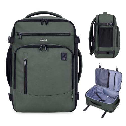 ECOHUB Rucksack 40x20x25 für Ryanair Flugzeug Reiserucksack Handgepäck Gepäck Laptop Daypacks PET-Recycelte Backpack Wasserdichter Unter Sitzplatz 20L Damen Klein,Patentiert(Armee Grün) von ECOHUB