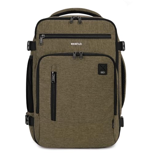 ECOHUB Rucksack 40x20x25 für Ryanair Flugzeug Reiserucksack Handgepäck Gepäck Laptop Daypacks PET-Recycelte Umweltfreundliche Backpack Wasserdichter Unter Sitzplatz 20L Damen Klein,Patentiert(Braun) von ECOHUB