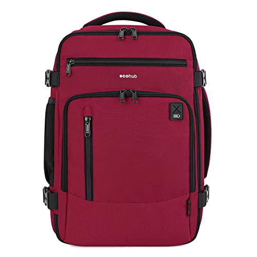 ECOHUB Rucksack 40x20x25 für Ryanair Flugzeug Reiserucksack Handgepäck Gepäck Laptop Daypacks PET-Recycelte Umweltfreundliche Backpack Wasserdichter Unter Sitzplatz 20L Damen Klein,Patentiert(Rot) von ECOHUB