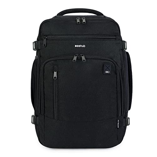 ECOHUB Rucksack 40x20x25 für Ryanair Flugzeug Reiserucksack Handgepäck Gepäck Laptop Daypacks PET-Recycelte Umweltfreundliche Backpack Wasserdichter Unter Sitzplatz 20L Damen Klein,Patentiert(Schwarz) von ECOHUB