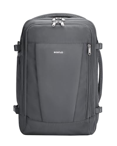 ECOHUB Rucksack 42x20x25 Handgepäck 13 Taschen Reiserucksack Flugzeug Carry-ons Wasserdichter Rucksack Damen Klein PET-Recycelte Umweltfreundliche 21L(Grau) von ECOHUB