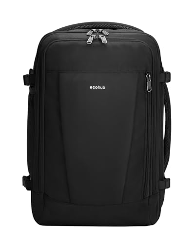 ECOHUB Rucksack 42x20x25 Handgepäck 13 Taschen Reiserucksack Flugzeug Carry-ons Wasserdichter Rucksack Damen Klein PET-Recycelte Umweltfreundliche 21L(Schwarz) von ECOHUB