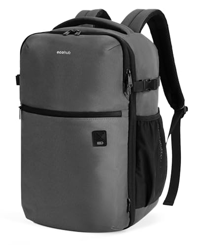 ECOHUB für Ryanair Handgepäck Rucksack 40x20x25, 20L Reiserucksack Handgepäck Flugzeug Unter Sitzplatz, Recycelten Travel Backpack mit 14 Zoll Computerfach, Rucksack für Herren Damen(Grau) von ECOHUB