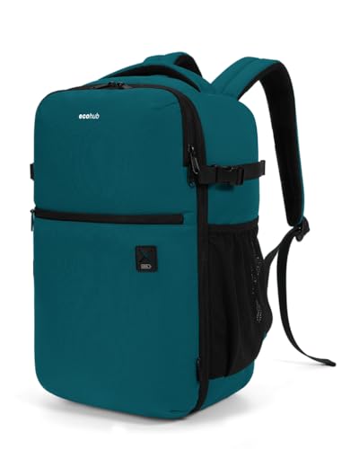 ECOHUB für Ryanair Handgepäck Rucksack 40x20x25, 20L Reiserucksack Handgepäck Flugzeug Unter Sitzplatz, Recycelten Travel Backpack mit 14 Zoll Computerfach, Rucksack für Herren Damen(Grün) von ECOHUB