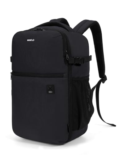 ECOHUB für Ryanair Handgepäck Rucksack 40x20x25, 20L Reiserucksack Handgepäck Flugzeug Unter Sitzplatz, Recycelten Travel Backpack mit 14 Zoll Computerfach, Rucksack für Herren Damen(Schwarz) von ECOHUB