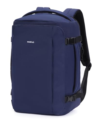 EOCHUB 30L Rucksack Handgepäck Flugzeug, Diebstahlsicher Easyjet Handgepäck 45x36x20, 3D Laptop Rucksack Wasserdicht, Recycelt Reiserucksack, Backpack Damen Herren, Patent Anhängig(Blau) von ECOHUB