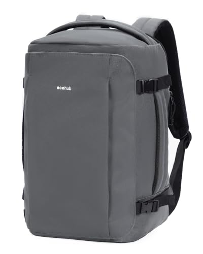 EOCHUB 30L Rucksack Handgepäck Flugzeug, Diebstahlsicher Easyjet Handgepäck 45x36x20, 3D Laptop Rucksack Wasserdicht, Recycelt Reiserucksack, Backpack Damen Herren, Patent Anhängig(Grau) von ECOHUB