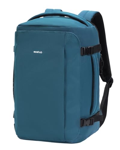EOCHUB 30L Rucksack Handgepäck Flugzeug, Diebstahlsicher Easyjet Handgepäck 45x36x20, 3D Laptop Rucksack Wasserdicht, Recycelt Reiserucksack, Backpack Damen Herren, Patent Anhängig(Grün) von ECOHUB