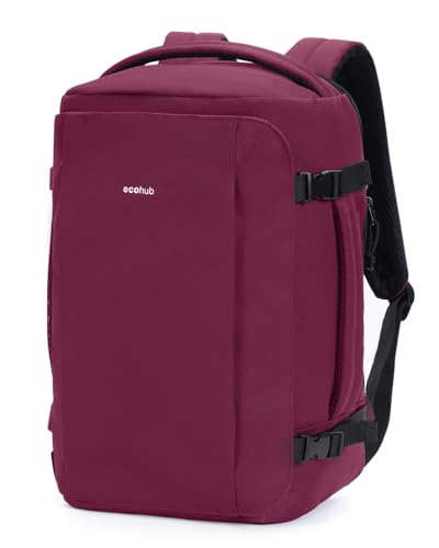 EOCHUB 30L Rucksack Handgepäck Flugzeug, Diebstahlsicher Easyjet Handgepäck 45x36x20, 3D Laptop Rucksack Wasserdicht, Recycelt Reiserucksack, Backpack Damen Herren, Patent Anhängig(Rot) von ECOHUB