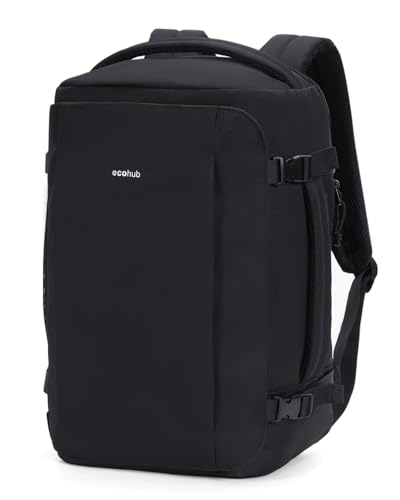 EOCHUB 30L Rucksack Handgepäck Flugzeug, Diebstahlsicher Easyjet Handgepäck 45x36x20, 3D Laptop Rucksack Wasserdicht, Recycelt Reiserucksack, Backpack Damen Herren, Patent Anhängig(Schwarz) von ECOHUB