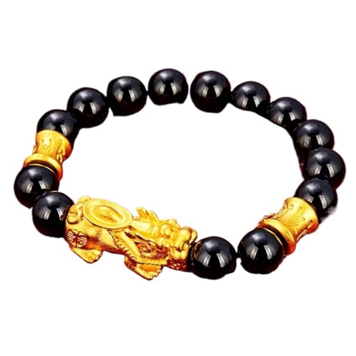 ECOLFE Armband, Geschenke für ihn, Piyao Eimer-Perlen-Armband, Feng Shui, Reichtum, sechs Worte, natürlicher schwarzer Obsidian-Edelstein, Energie-Armband, C (Color : C) von ECOLFE