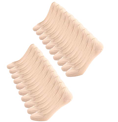 ECOMBOS 10 Paar Sneaker Socken Damen Füßlinge Unsichtbare Sneakersocken Frauen Halbsocken Sportsocken mit Rutschfeste Silikonstreifen (Beige-a) von ECOMBOS