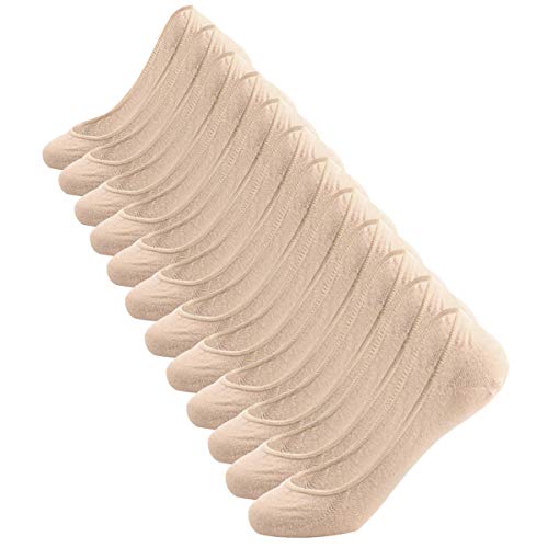 ECOMBOS 6 Paar Sneaker Socken Damen Füßlinge Unsichtbare Sneakersocken Frauen Halbsocken Sportsocken mit Rutschfeste Silikonstreifen, Beige, Einheitsgröße (39-42) von ECOMBOS