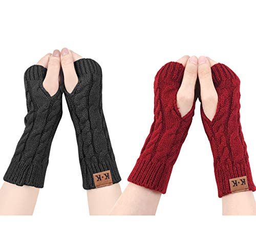 ECOMBOS Fingerlose Handschuhe Damen - Winter Armstulpen Handschuhe Damen Pulswärmer Strick Kurzer Gestrickte Halb Fingerlose Fäustlinge von ECOMBOS