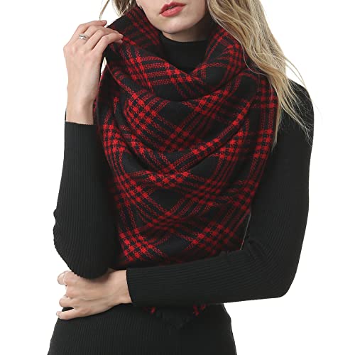 ECOMBOS Damen Schal Winter - Kariert Quadratisch Deckenschal Herbstschal Winterschal Karo Tartan Streifen Plaid Muster XXL Schal Oversized Fransen Poncho von ECOMBOS