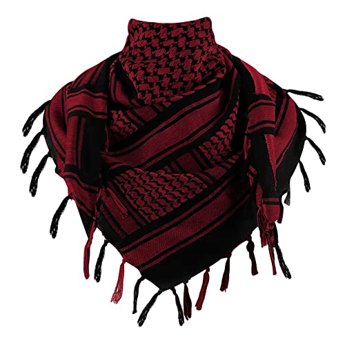 ECOMBOS Shemagh Schal – arabisches Kopftuch für Herren, 100% Baumwolle, Militär, taktisch, Wüste, Keffiyeh, schwarz/rot, Einheitsgröße von ECOMBOS