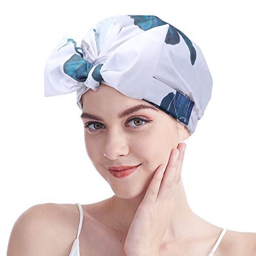 Wasserdichte Duschhaube - Wiederverwendbare Duschhauben für Frauen Übergroßes Design Bowknot Verstellbare Baden Haar Abdeckkappe für Mädchen damen Salon Spa Baden (Weiß) von ECOMBOS