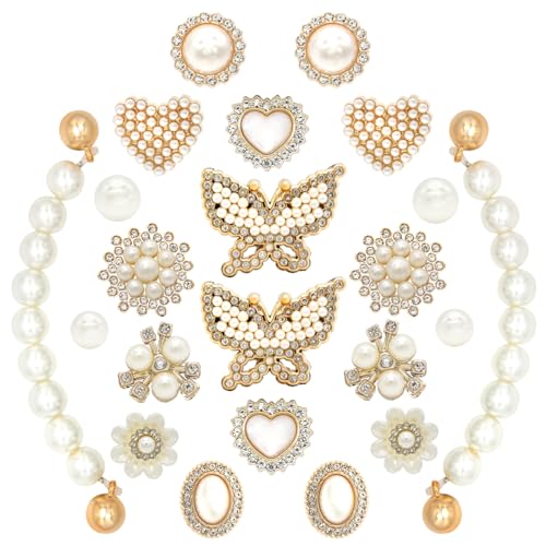 ECOSCO Schuhanhänger-Set mit Strasssteinen für Damen, goldfarbenes Schmetterlings-Blumen-Design mit Perlenkette, für Partygeschenke, 22 Stück von ECOSCO