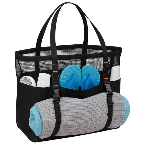 ECOSEAO Mesh Strandtasche XXL Familie Strandtasche Damen Groß Strandtasche mit Reißverschluss am Boden Familie Beach Bag für Strand Reisen Shopper ECOSEAO Mesh Strandtasche XXL Familie Strandtasche Damen Groß Strandtasche mit Reißverschluss am Boden Familie Beach Bag für Strand Reisen Shopper von ECOSEAO