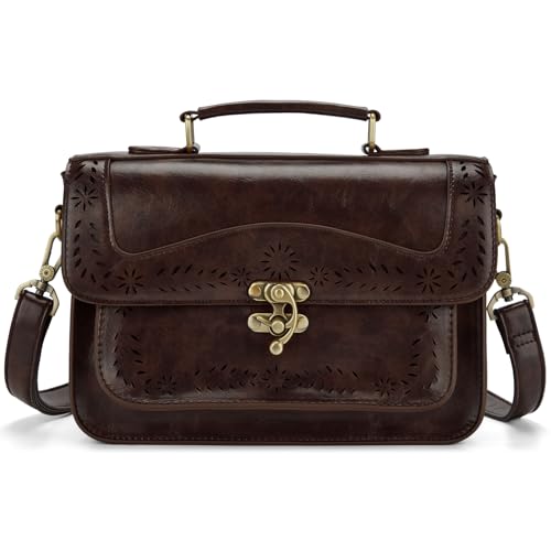 ECOSUSI Damen Umhängetasche Vintage Leder Schultertasche Kleine Crossbody Bag Damen Handtasche Klein Messenger Tasche von ECOSUSI